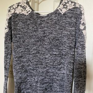 Grey Sweater with White Flower Detail